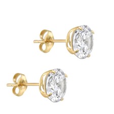 14K Solid Gold CZ Basket Setting Stud Earrings 3, 4, 5, 6, 7,8 mm Push Back