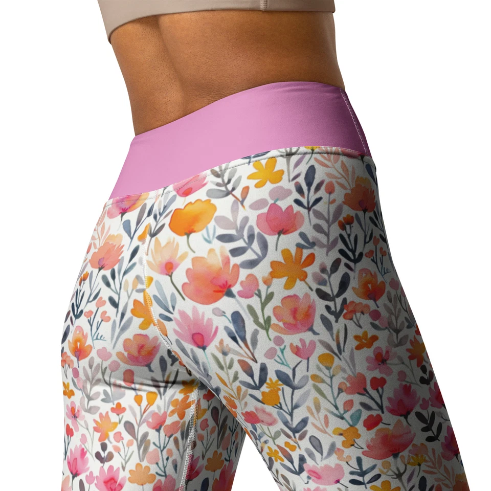 Leggings de yoga acuarela pequeñas flores con bolsillo Foto 3 de 4