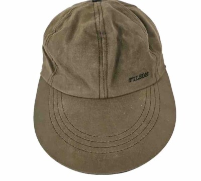 CC Filson Waxed Long Bill Hat Leather Strap Cap OSFA USA Made Fishing Vtg 