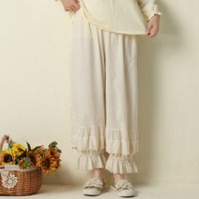 Women 100 Cotton Wide Leg Lace Lounge Pants Ruffle Bloomer Pettipant Trousers