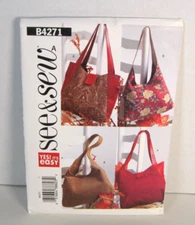 Butterick See & Sew 4271 Easy Lined Handbags w/ Inside Pockets Pattern Uncut