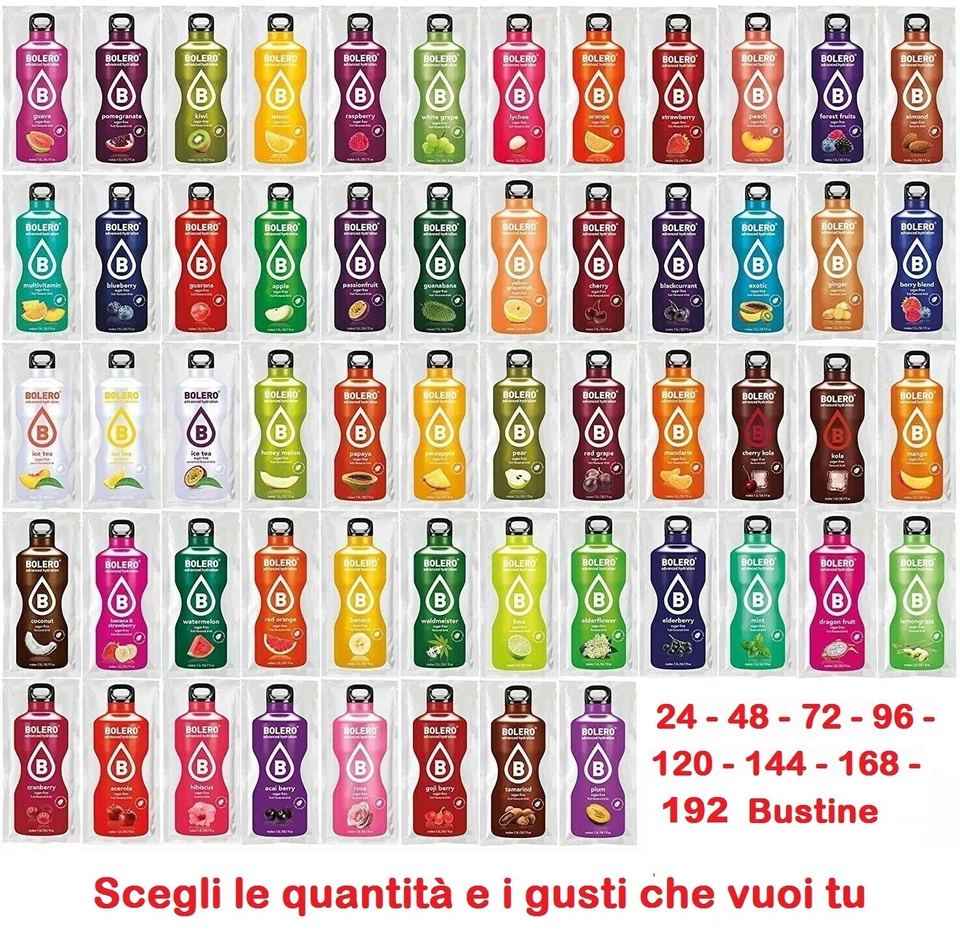 Bolero drink MIX da 8/9 gr Preparato istantaneo per Bevande Fruttate 75 GUSTI