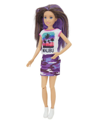 Mattel Barbie Skipper Puppe 2016 Malibu Glam Outfit lila Haare Gelenkbeine