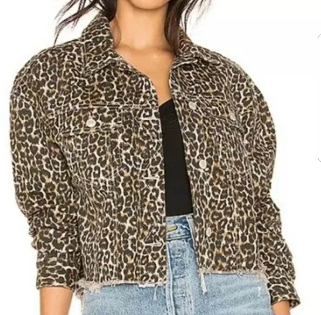 Free people leopard store denim jacket