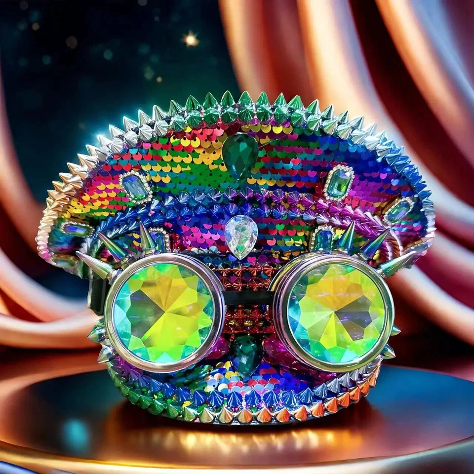 Многоцветный стимпанк капитан шляпа со стразами очки маскарад военная кепка - Изображение 3 из 4