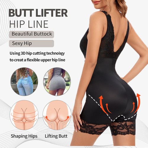 Women Tummy Control Shapewear Overbust V Neck Lace Slimming Body Shaper Bodysuit - Picture 5 of 28