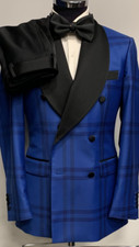 Blue Burberry print super 150 Cerruti double breasted shawl lapel wool tuxedo