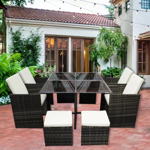 8 SEATER CUBE RATTAN GARDEN FURNITURE SET CHAIR SOFA TABLE PATIO WICKER - Picture 12 of 15