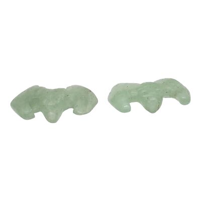 Holoween 2 Hand Carved Aventurine Bat Animal Beads | 21x16x5mm | Green