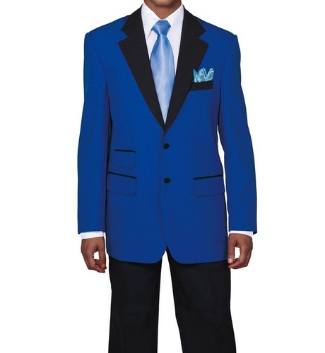 Men's 100% Poplin Dacron Fashion Two Button R .Blue/ Black Suit M7022 - Picture 7 of 8