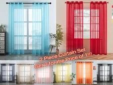 NEW 2 Piece Solid Sheer Grommet Window Curtain Panel Set - 54" WIDE