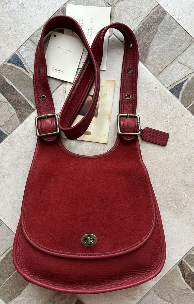 COACH VINTAGE BERKELEY 90'S RED SUEDE & LEATHER SADDLE BAG COACH VINTAGE BERKELEY 90'S RED SUEDE & LEATHER SADDLE BAG