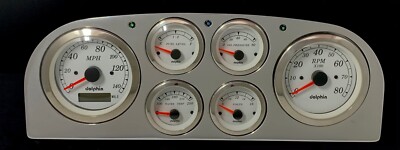 1936 Packard 6 Gauge GPS Dash Panel Insert Polished Billet Aluminum White