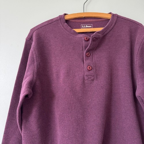 LL Bean Thermal Mens M Unshrinkable Mini Waffle Henley Long Sleeve Deep Wine - Picture 2 of 7
