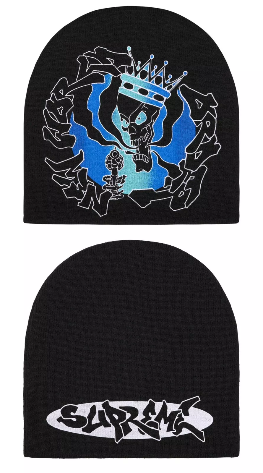 ?Bonnet Suprême Nouvel Ordre Mondial  Noir  SS25  Bonnet Acrylique avec Logo Imprimé
