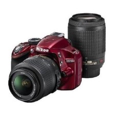 USED Nikon D3200 with 18-55mm VR / 55-200mm VR Red Excellent FREE SHIPPING