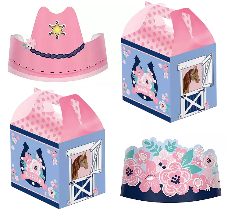 Saddle Up Festa Compleanno 4 Cappelli 4 Corone 8 Scatole Trattamento Equitazione Pony Cavalli