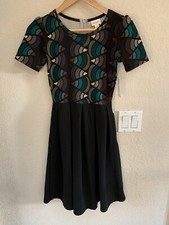 LuLaRoe Black / Green Geometric Amelia Dress Size XS