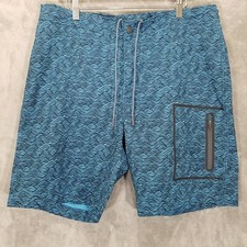 Mack Weldon Board Shorts Mens 35/36 Blue Zip Pockets Wave Drawstring Swim Surf