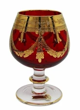 Interglass Italy Crystal Glass - 24K Gold Ruby Red Italian Brandy Snifter