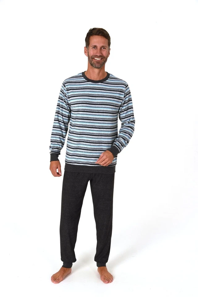 Herren/Männer Frottee Schlafanzug/PYJAMA Grau/Blau/Orange Baumwolle Bund 3803 - Bild 2 von 4