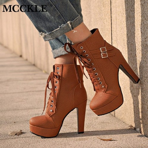Zapatos De Tacon Alto Para Mujer Botas De Tobillo De Plataforma Moda De  Invierno | eBay
