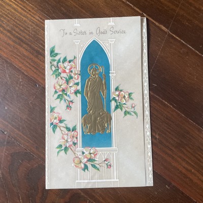 Vintage Greeting Card To a Sister in Gods Service Nun Easter Envelope Catholic