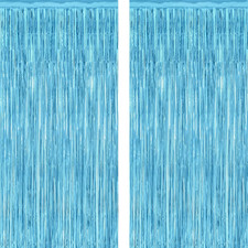 Sky Blue Tinsel Backdrop Curtains, 2 Pack, 3.28x7.05 Feet for Parties