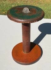 Large Antique Old Worn Green Paint Wooden Mill Textile Spool Industrial 9 3/8" L