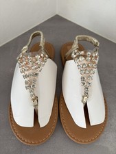 Damen Sandalen Zehentrenner/Gr. 37/38, Gold m.Glitzersteinen, 1x getragen 