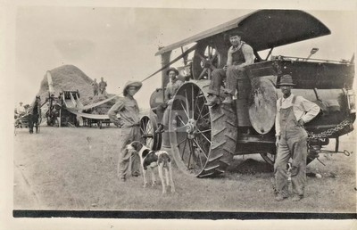 Huge Tractor Farm Hay Stacker Farming Crew c1910 RPPC Photo Postcard COPY