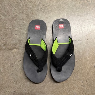 Quiksilver Mens Flip Flop Sandals Black Grey Neon Green Thong Beach Shoes 11.5in