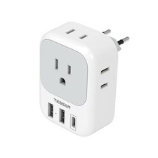 European Travel Plug Adapter USB C, International Plug Type C-white gray