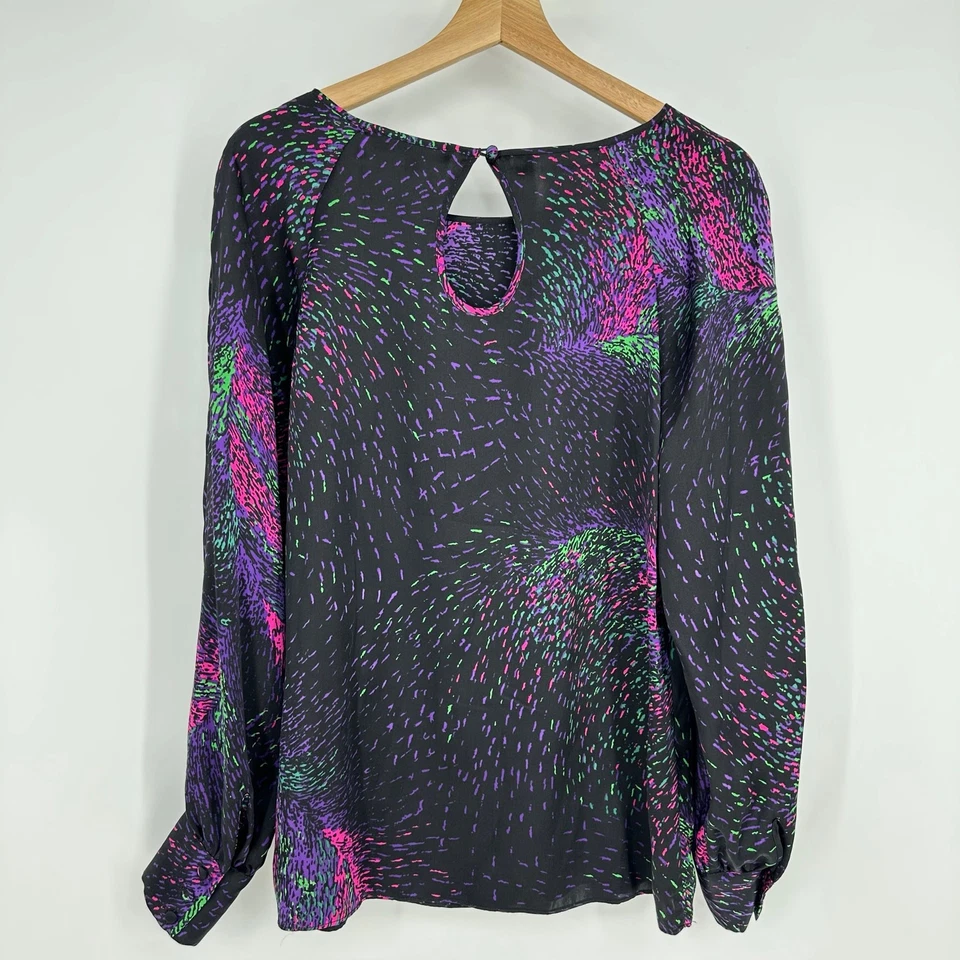 Blusa Scilla feminina 100% seda manga longa tamanho M preta artística fogos de artifício fada  - Imagem 2 de 4