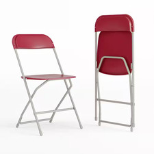 Red Plastic Seat with Metal Frame Folding Chair Set of 2 