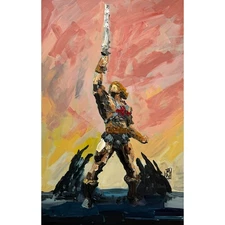 ORIGINAL Abstract He-Man MOTU Raising Sword Comic Pop Art Painting 11x17"