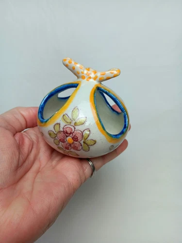 Yellow Santanna Portugal Hand Painted Floral Basket Potpourri Dish Decor