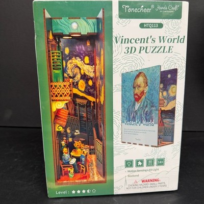 Vincent's Van Gogh, World 3D Puzzle Booknook Kit HTQ113 Starry Night Wood NEW