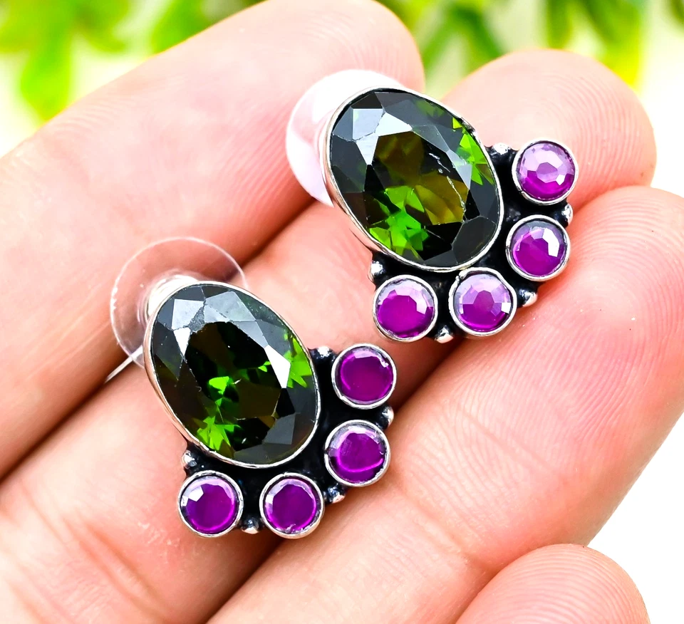 Peridot, Amethyst Edelstein 925 Sterlingsilber Handarbeit Schmuck Ohrringe 0,... - Bild 3 von 4