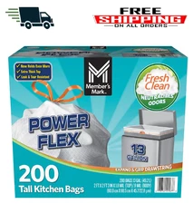 Member's Mark Power Flex 13-Gallon Tall Kitchen Trash Bags, Fresh Scent, 200 ct.