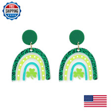 St. Patrick's Day Irish Shamrock Four Leaf Clover Dangle Earrings for Women Acry