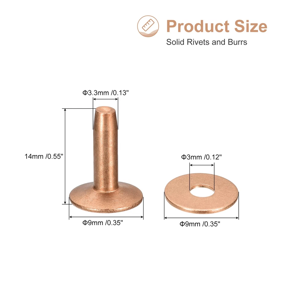 10 Set Rame Rivetti e Sbavature,9x3.3x14mm Rame Rivetto Chiusura,Rame Tonalità - Immagine 2 di 4