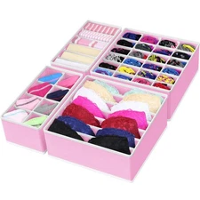Closet Underwear Organizer Drawer Divider 4 Set, Pink