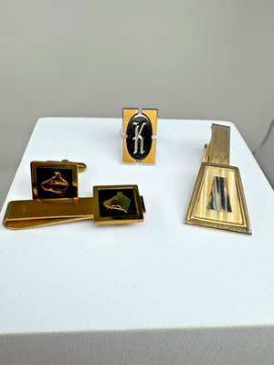 Lot of 3 Vintage Men's Accessories Horse Head Set Monogram K Tie Clip Hickok