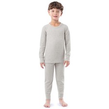 NEW Kids Thermal Underwear Set 2 Piece Top Pants L 10-12 Light Heather Grey
