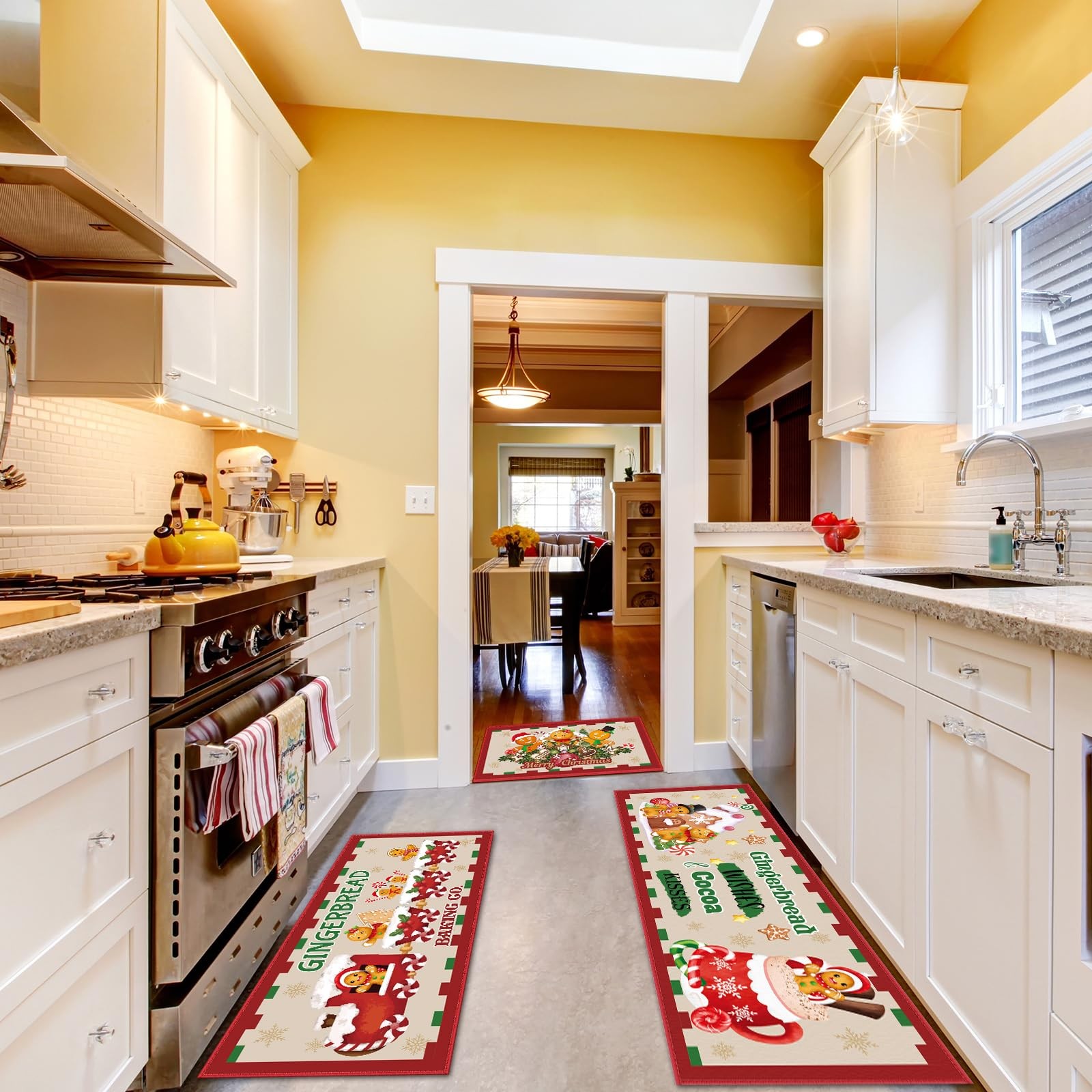 3 Pcs Christmas Kitchen Rug Christmas Absorbent Anti Fatigue Winter Mat Non S...