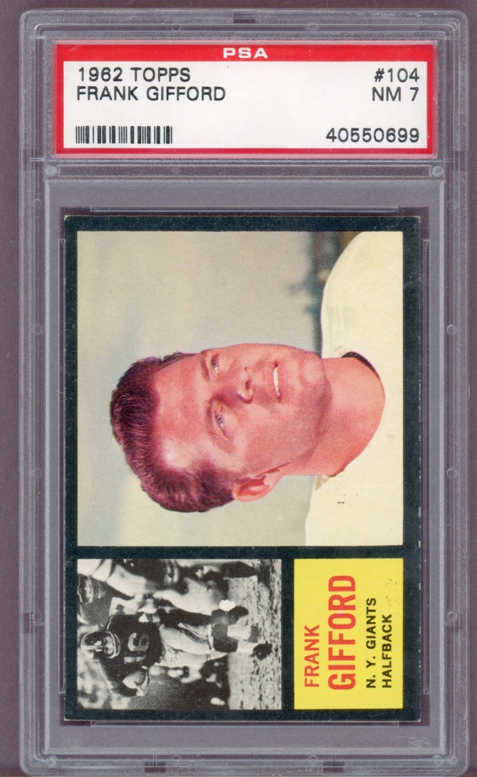 PSA 7 NM SET BREAK 1962 FRANK GIFFORD TOPPS FOOTBALL CARD #104