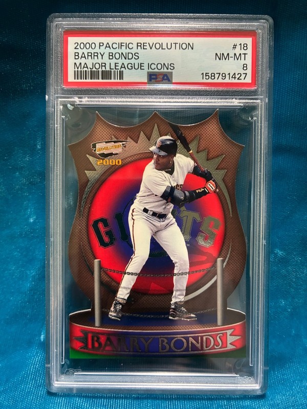 PSA 8 Pop 3 None ^ 2000 Pacific Revolution MLB Icons # 18 Barry Bonds Die Cut
