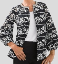 NWT CHICO'S Elegant Eyelet Jacket Beaded Collar 100 Cotton Size 2 12/14 