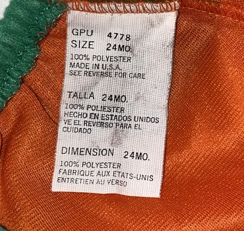 Vintage Toddler Baby Pumpkin Costume 24 Months Halloween Costume Made In USA - Picture 8 of 9
